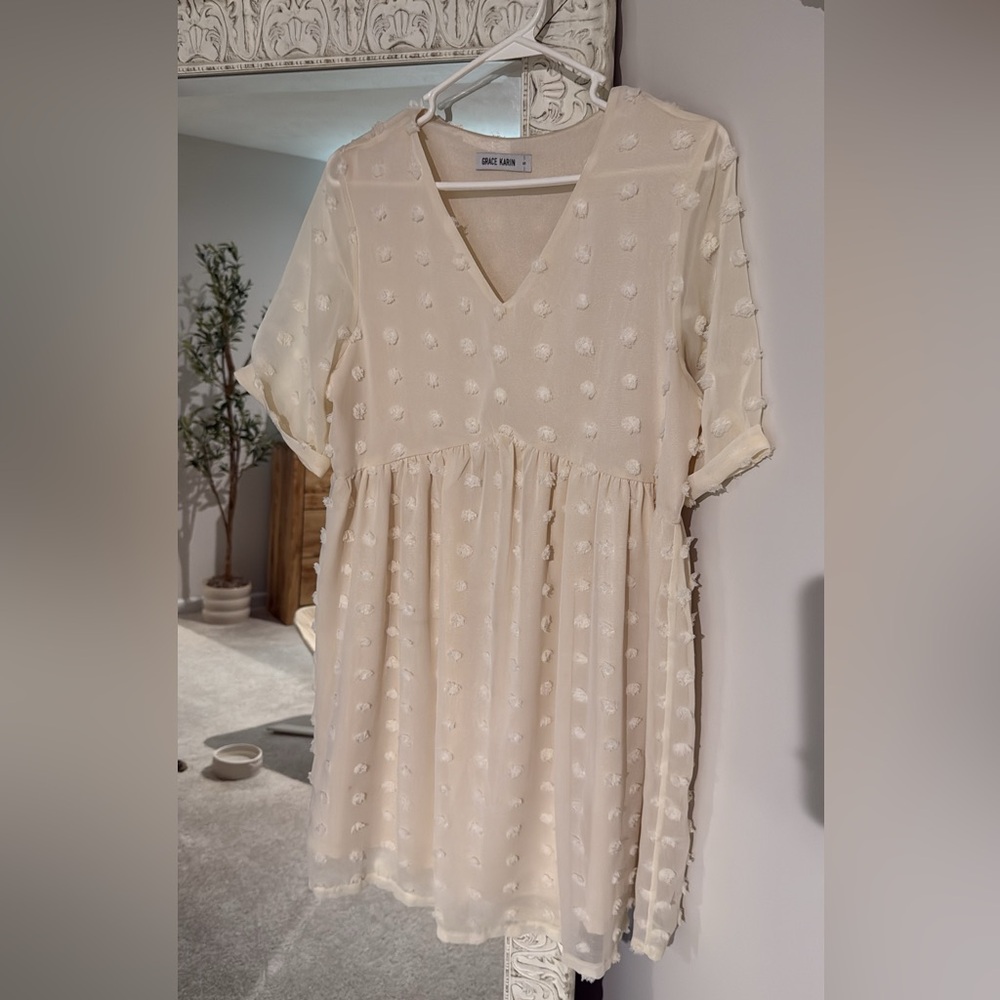 Grace Karin Cream Textured Midi Dress